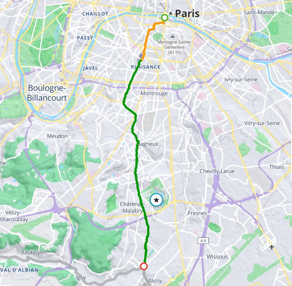 Itinéraire de Paris à Massy sur la Coulée Verte