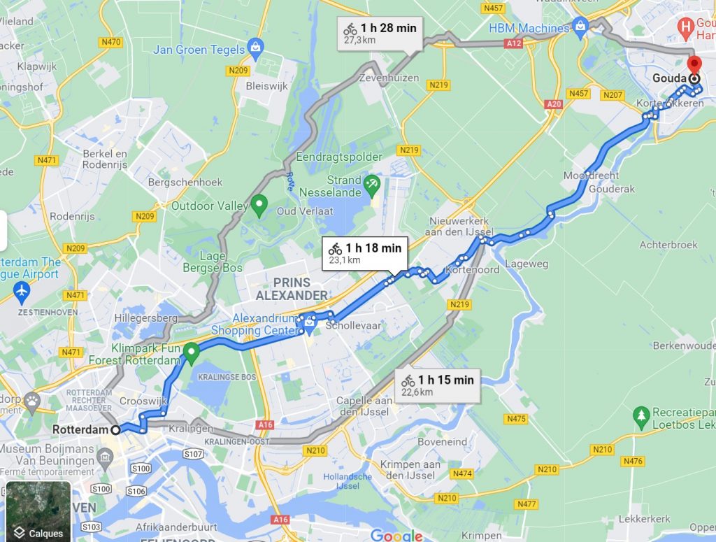 Itinéraires possibles de Rotterdam à Gouda à vélo